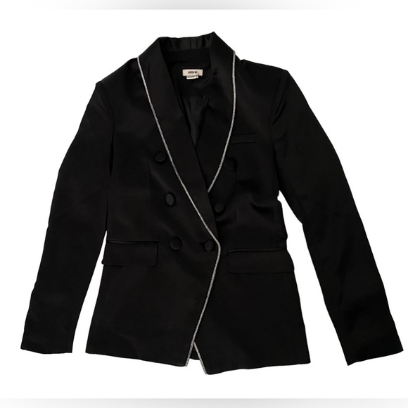 Jason Wu Rhinestone Embellished Trim Black Satin Tuxedo Blazer Jacket Holiday XS - Picture 1 of 13